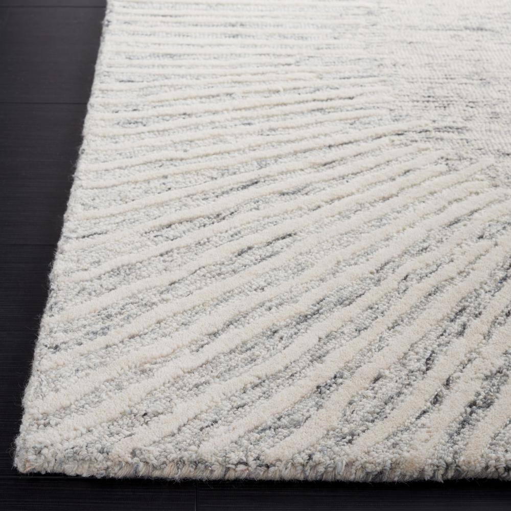 Grey and Ivory Abstract Wool Handmade Tufted 8' x 10' Rug