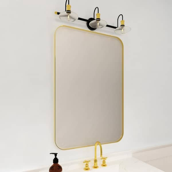 Waterpar 24 In W X 36 In H Rectangular Aluminum Framed Wall Bathroom Vanity Mirror In Gold