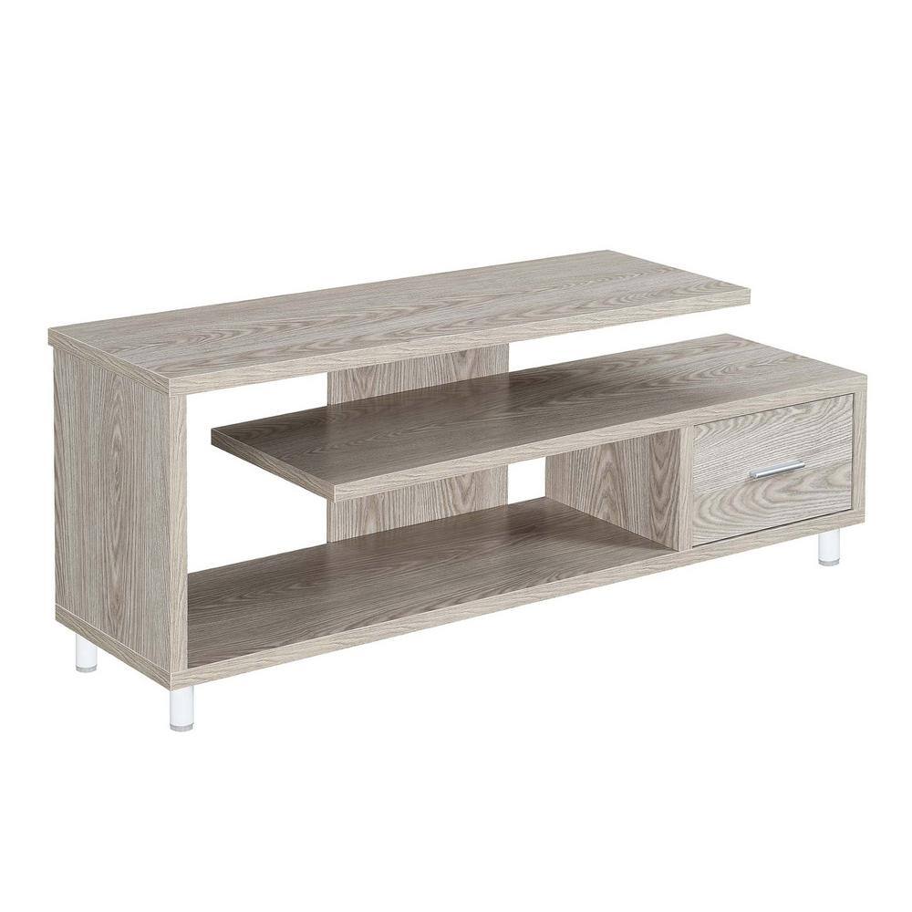 Ice White Modern 59" TV Stand with Open Shelving and Cabinet