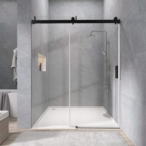 72 in. W x 76 in. H Frameless Soft-Close Bypass Single Sliding Alcove Shower Door in Matte Black 3/8 in. Safety Glass