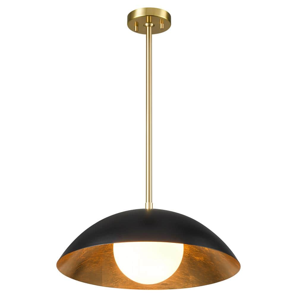 Jin 1-Light 17.7 in. Black Mid-Century Modern Pendant Light with Opal Glass Shade price history on PriceWatchPro