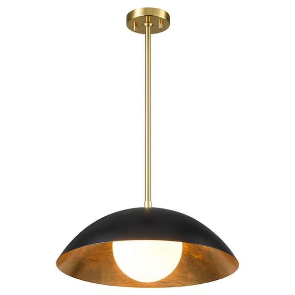 Rennnsan Jin 1-Light 17.7 in. Black Mid-Century Modern Pendant Light with Opal Glass Shade