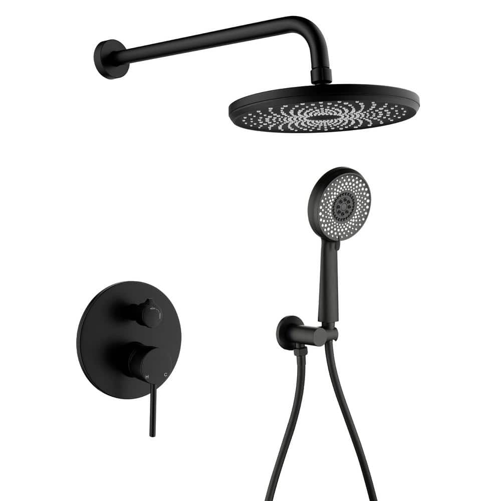 6-spray 9 in. Round Wall Mount Fixed and Handheld Shower Head 2.5 GPM in Matte Black price history on PriceWatchPro