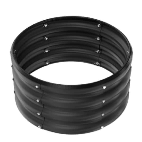 Round Galvanized Steel Raised Garden Bed Kit 24in. L x 24in. W x 12in. H Optimized Drainage Black Outdoor Planter