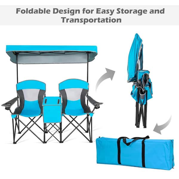 Gymax 2pcs Hammock Camping Chair w/ Retractable Footrest & Carrying - Blue
