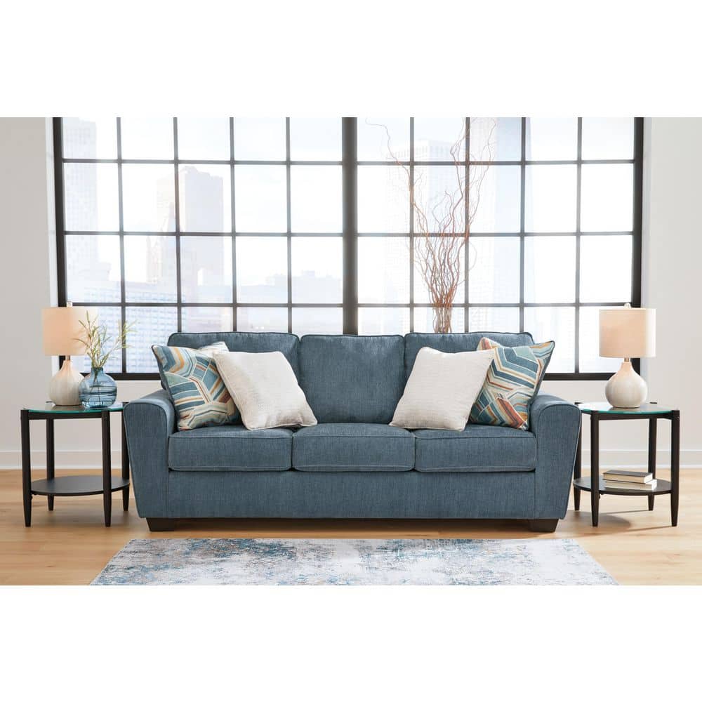 Cashton 87 in. Square Arm Polyester Rectangle Removable Cushions Sofa in Blue