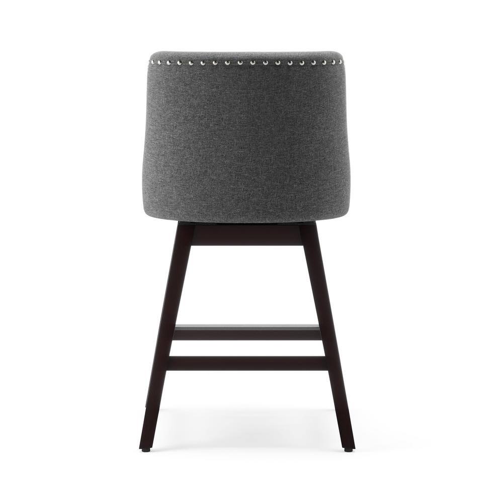 Charcoal Gray Swivel Counter Height Bar Stools with Wood Legs, Set of 2