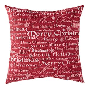 Merry Christams Red Holiday Graphic 18 in. x 18 in. Throw Pillow