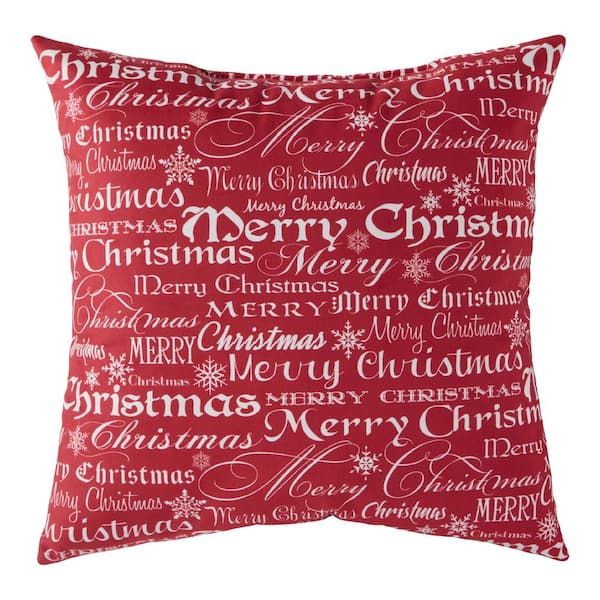 Greendale Home Fashions Merry Christams Red Holiday Graphic 18 in. x 18 in. Throw Pillow
