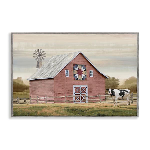 Stupell Industries Traditional Barn & Windmill by Amber Sterling Gray Framed Nature Giclee Art Print 12 in. x 18 in.