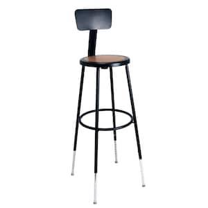 Felix Collection Height Adjustable 32-39 in. Stool with Backrest, Black Metal Frame, Masonite Seat Pan, Assembly Ready