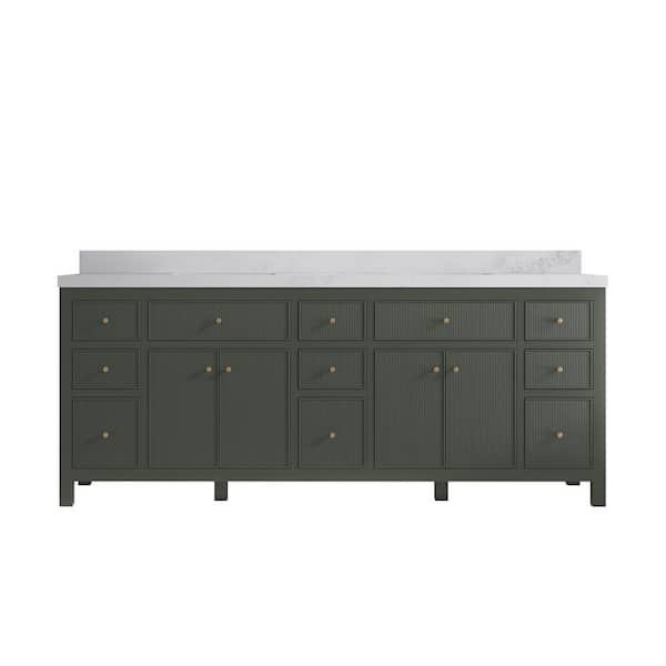 Willow Collections Sonoma 84 in. W x 22 in. D x 36 in. H Double Sink Bath Vanity in Pewter Green with 2" Calacatta Nuvo Top