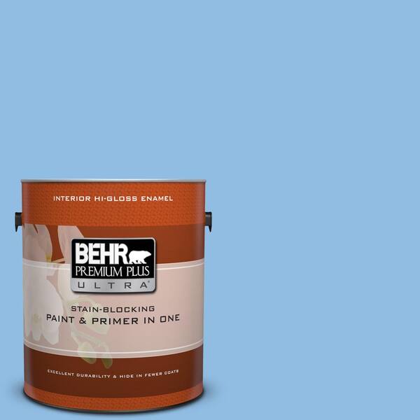 BEHR Premium Plus Ultra 1 gal. #P520-3 Toile Blue Hi-Gloss Enamel Interior Paint and Primer in One