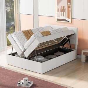 Beige Wood Frame Queen Size Upholstered Platform Bed with Storage Underneath, Queen Size Lift up Storage Bed