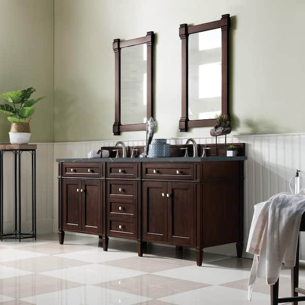 James Martin Vanities Brittany 72.0 in. W x 23.5 in. D x 34.0 in. H Double Bath Vanity in Burnished Mahogany with Parisien Bleu Quartz Top