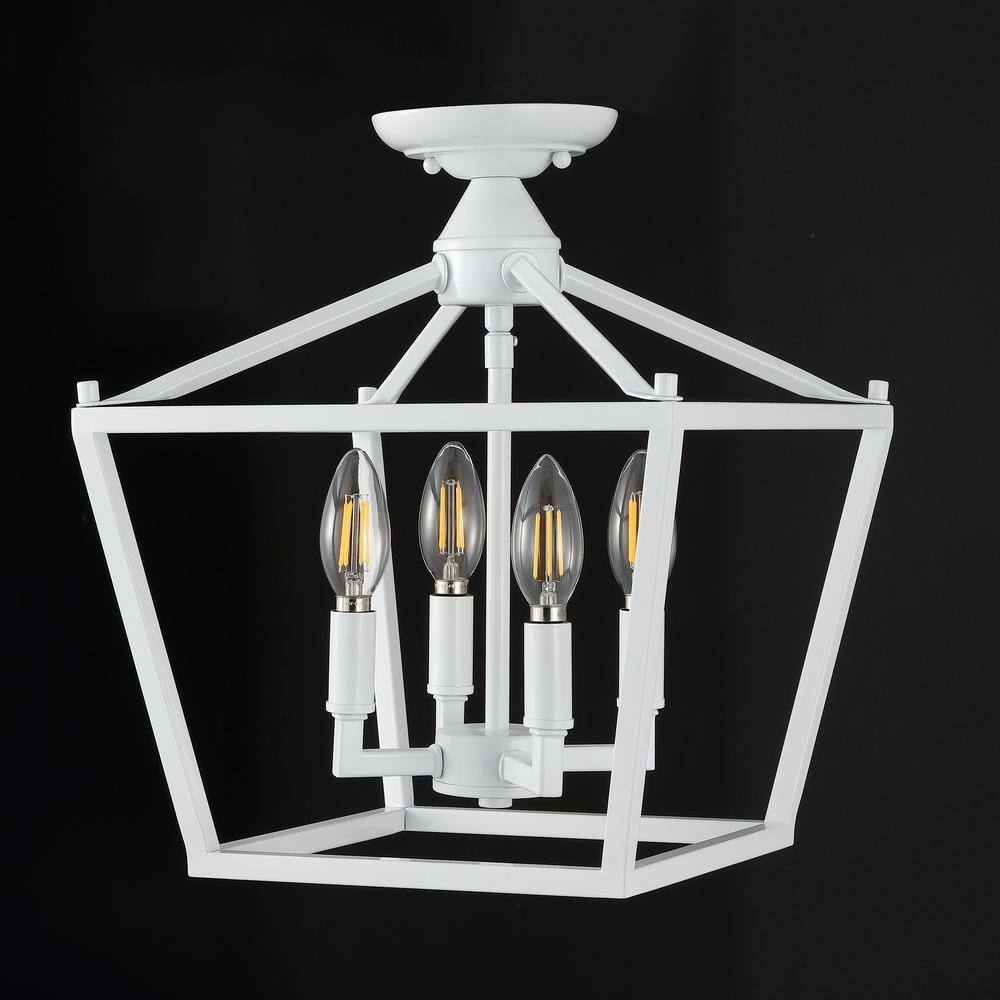 White Iron Farmhouse LED Lantern Flush Mount Light