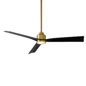Clean 52 in. Integrated LED Indoor/Outdoor 3-Blade Smart Ceiling Fan Soft Brass/Matte Black with 3000K and Remote