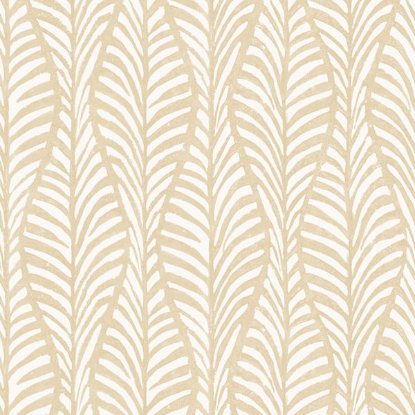 White Clay Block Print Leaves Vinyl Peel and Stick Wallpaper Roll (Covers 28 sq. ft.)
