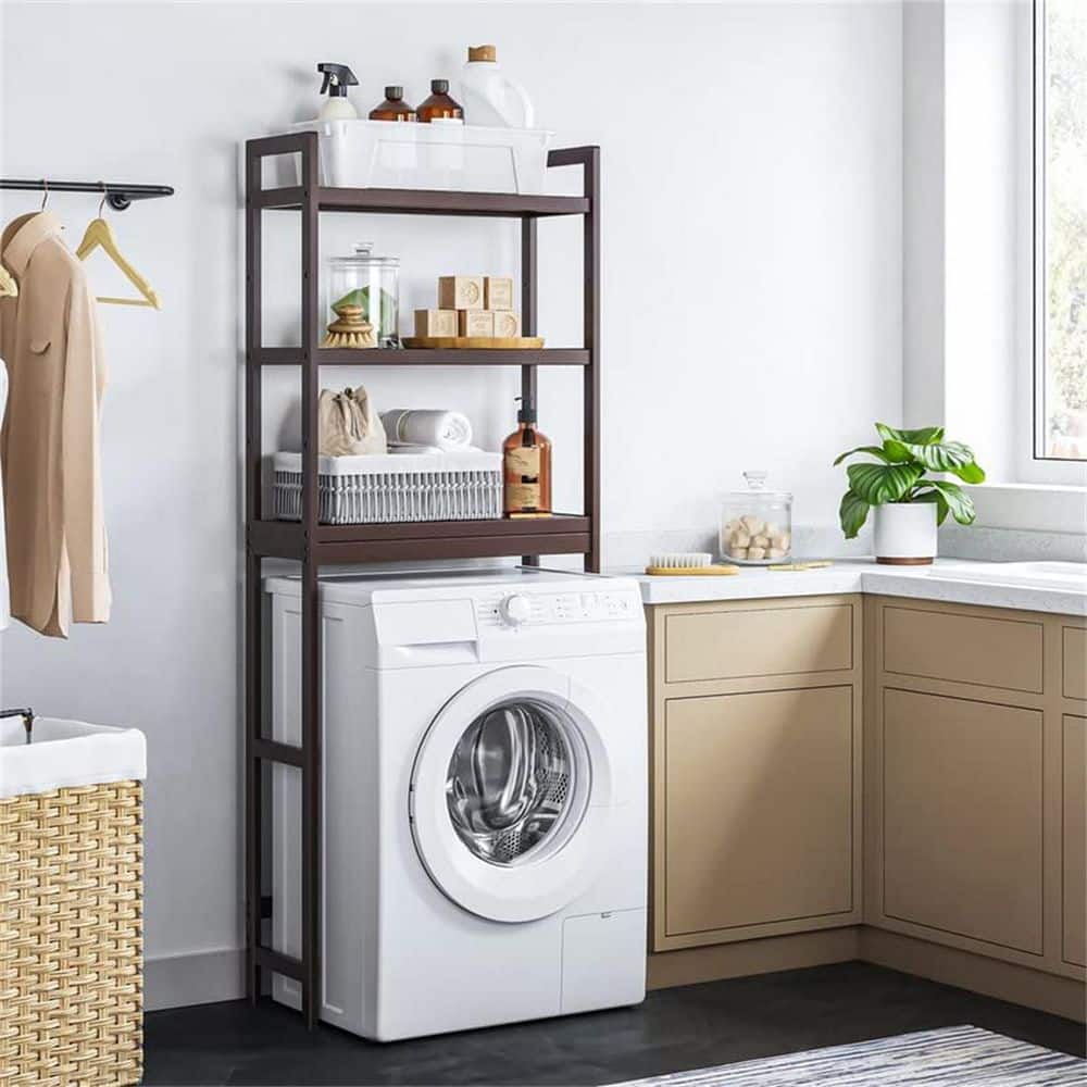 Brown Bamboo 3-Tier Adjustable Over-The-Toilet Storage Organizer
