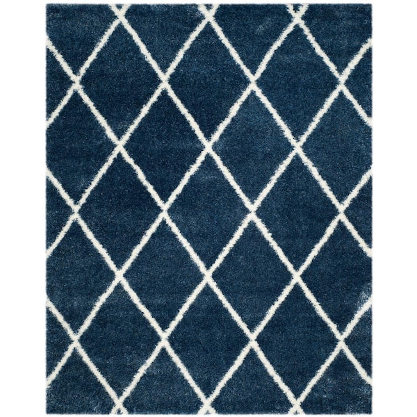 SAFAVIEH Montreal Shag Blue/Ivory 8 ft. x 10 ft. Geometric Diamonds Area Rug