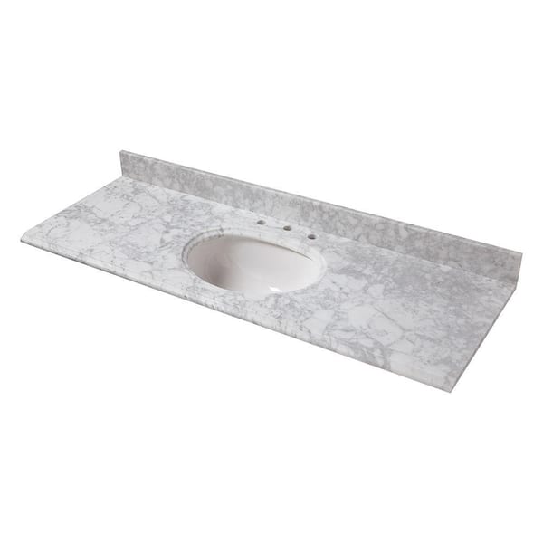 Home Decorators Collection 61 in. W x 22 in D Marble white Round Single Sink Vanity Top in Carrara Marble