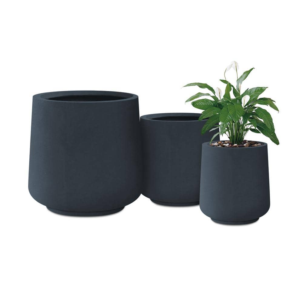 17.3 in., 13.4 in. & 10.6 in. H Round Charcoal Concrete Planters (Set of 3)