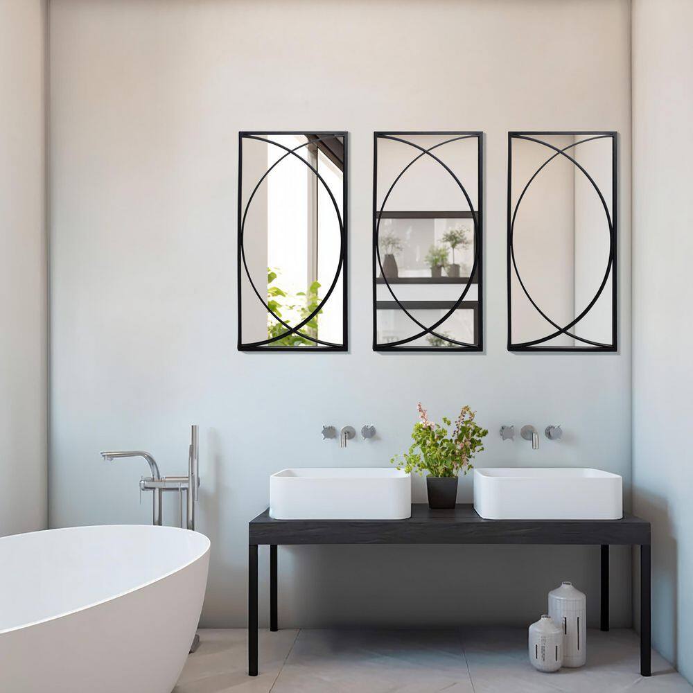 LuxenHome 3-Piece Black Metal Rectangular Wall Mirror Set