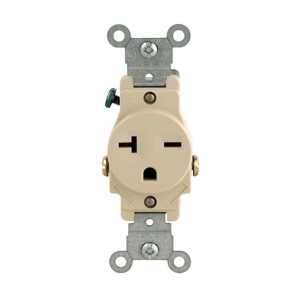 Leviton 20 Amp Commercial Grade Double-Pole Single Outlet, Ivory