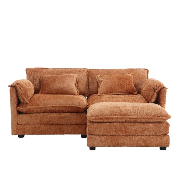 HOMEFUN 77 in. Square Arm 3-Piece L Shaped Chenille Modern Sectional Sofa in with Moveable Ottoman