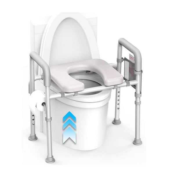 16 in. W x 22 in. L Adjustable Height and Sturdy Elevated Toilet Seat with Durable Handles and Padded Seat in Gray