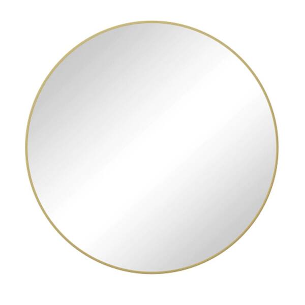 WarmieHomy 28 in. Circular Mirror Metal Framed Mirror Round Bathroom Vanity Mirror Dressing Mirror for Bathroom in Gold