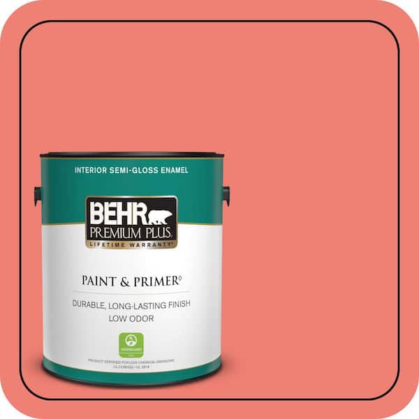 BEHR PREMIUM PLUS 1 gal. #170B-5 Youthful Coral Semi-Gloss Enamel Low Odor Interior Paint & Primer