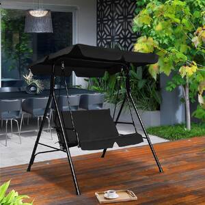 2-Person Steel Frame Patio Canopy Swing Glider with Black Cushion Hammock Cushioned Steel Frame