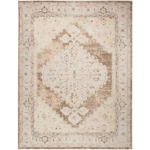 Astra Machine Washable Beige 8 ft. x 10 ft. Center medallion Traditional Area Rug