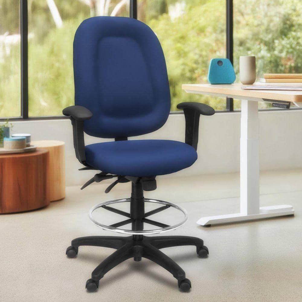 Comfort Series Fabric High Back Multifunctional Computer Task Chair in Navy Blue with Adjustable Arms and Drafting Kit
