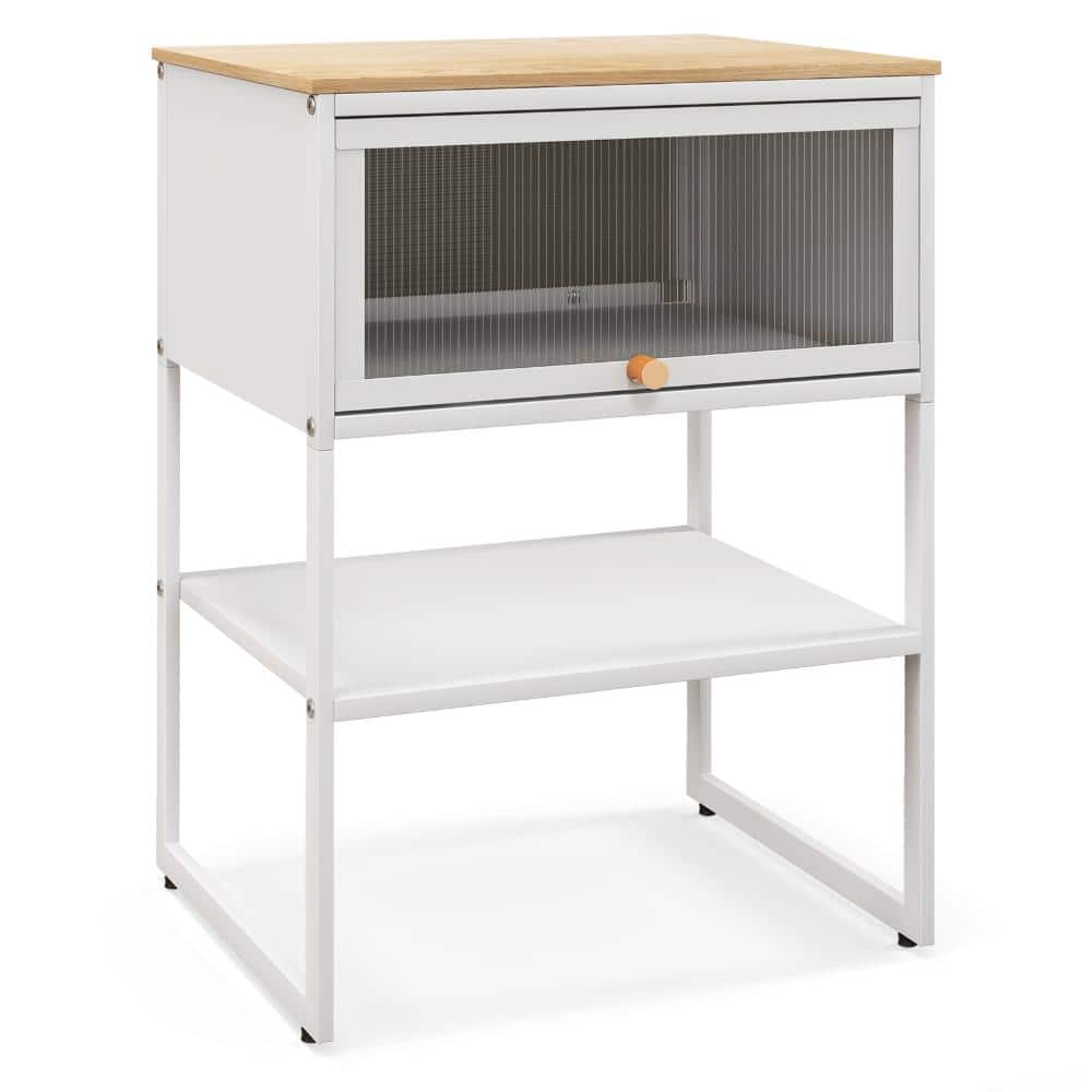 White Nightstand with Flip-Up Door Storage 3-Tier Side Table with Metal Frame and Adjustable Feet price history on PriceWatchPro