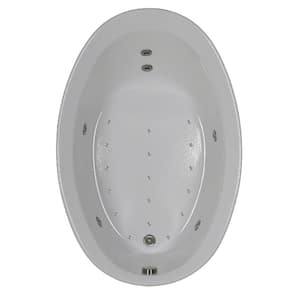 56 in. Acrylic Oval Drop-In Air and Whirlpool Bathtub in Biscuit
