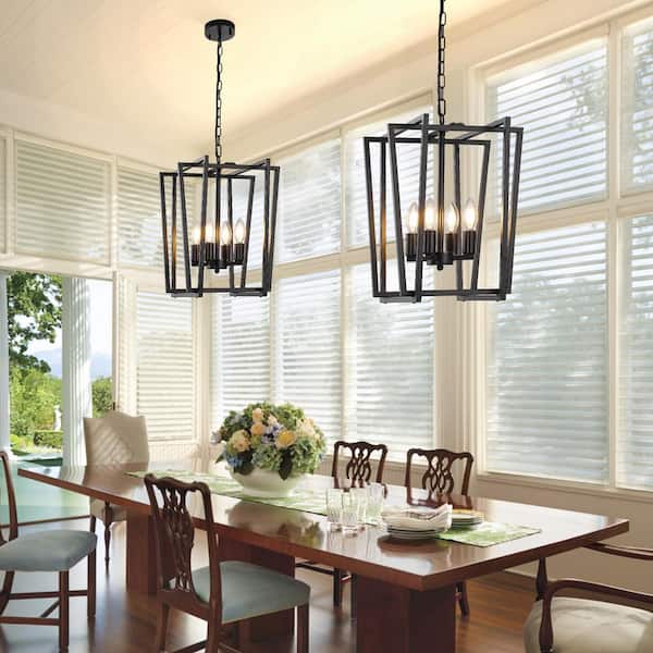 12.6 in. 4-Light Modern Black Lantern Chandeliers with E12 Bulb (No Bulbs Included)