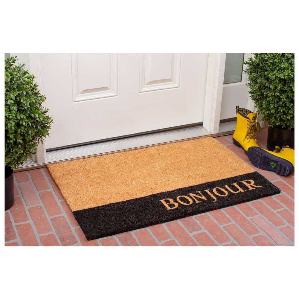 Bonjour Natural Coir and Black Vinyl Outdoor Doormat