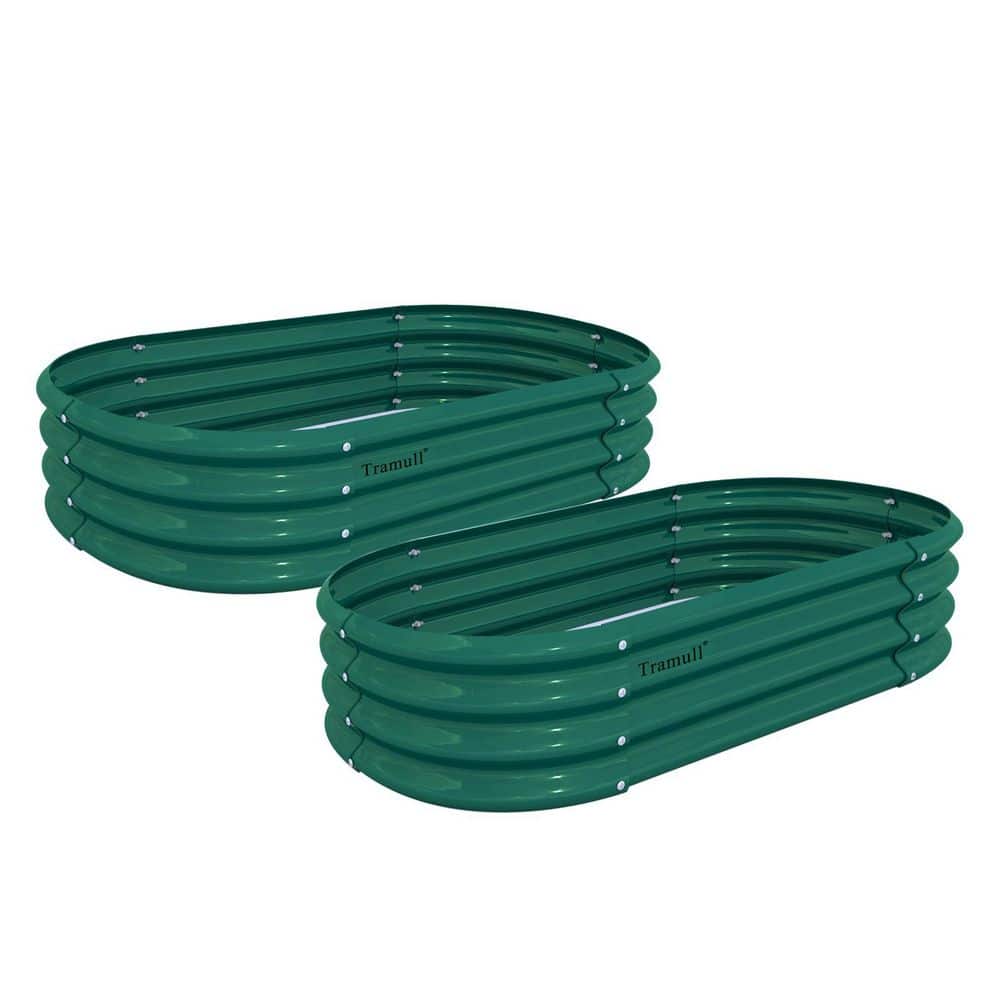 4 x 2 x 1 ft. Green Oval Metal Raised Garden Bed (2-Pack)