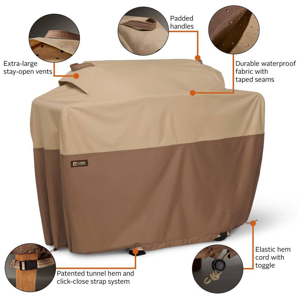 Classic Beige and Brown Waterproof Gas Grill Cover with Buckle Closure