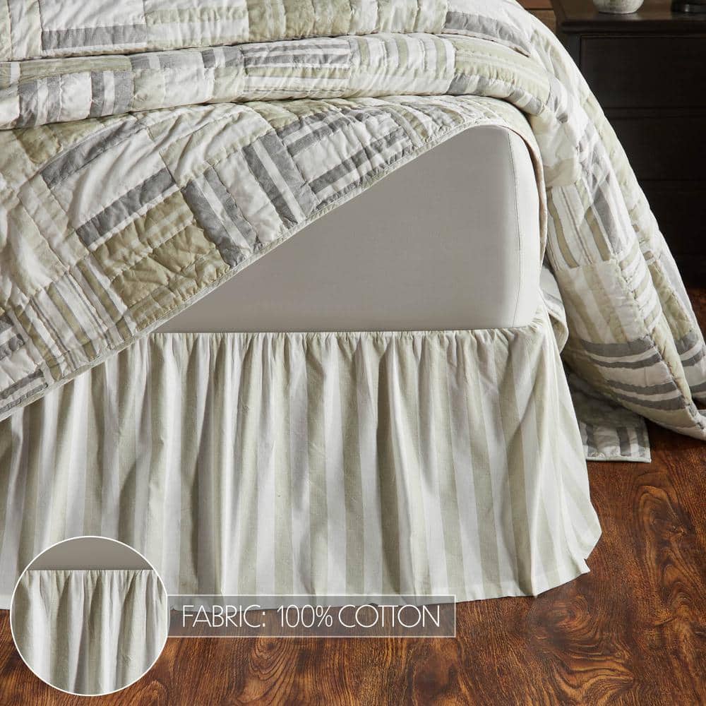 Soft White and Khaki Striped Cotton Queen Bed Skirt