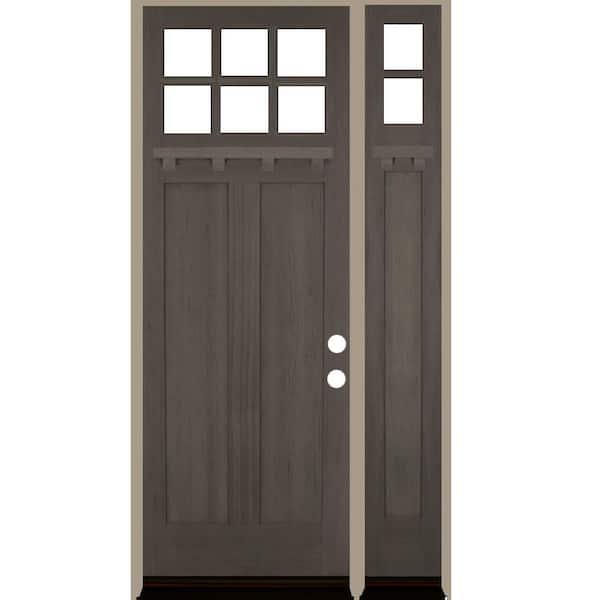 Krosswood Doors 50 in. x 96 in. 6-Lite Craftsman Left Hand Grey Stain Douglas Fir Prehung Front Door Right Sidelite