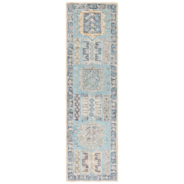 Metro 2 ft. x 8 ft. Teal/Blue Geometric Aztec Ornate Runner Rug