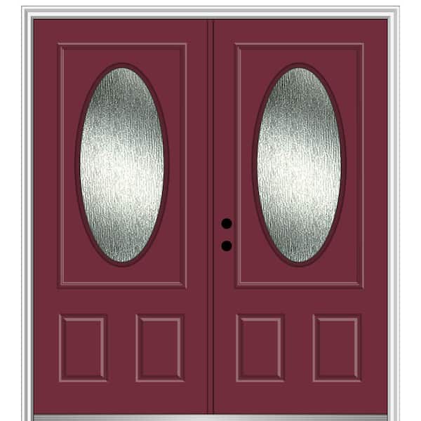 MMI Door 72 in. x 80 in. Right-Hand/Inswing Rain Glass Burgundy Fiberglass Prehung Front Door on 4-9/16 in. Frame