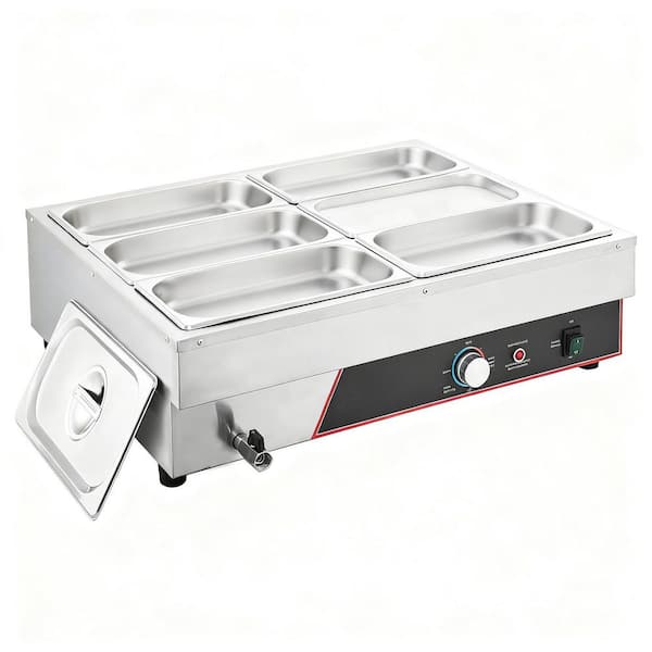 Commercial Food Warmer,1500W Electric Stainless Steel Steam Food Warming,6Pan Fast Heating Countertop Buffet Bain Marie