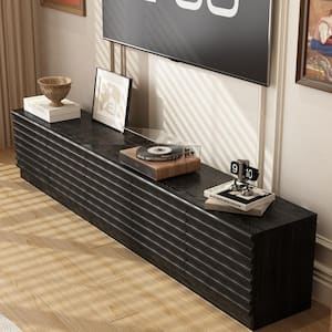 Black TV Console Entertainment Center Fits TV's up to 80 in. with 2 Shelves, 3 Drawers, 2 Doors and Waven Surface