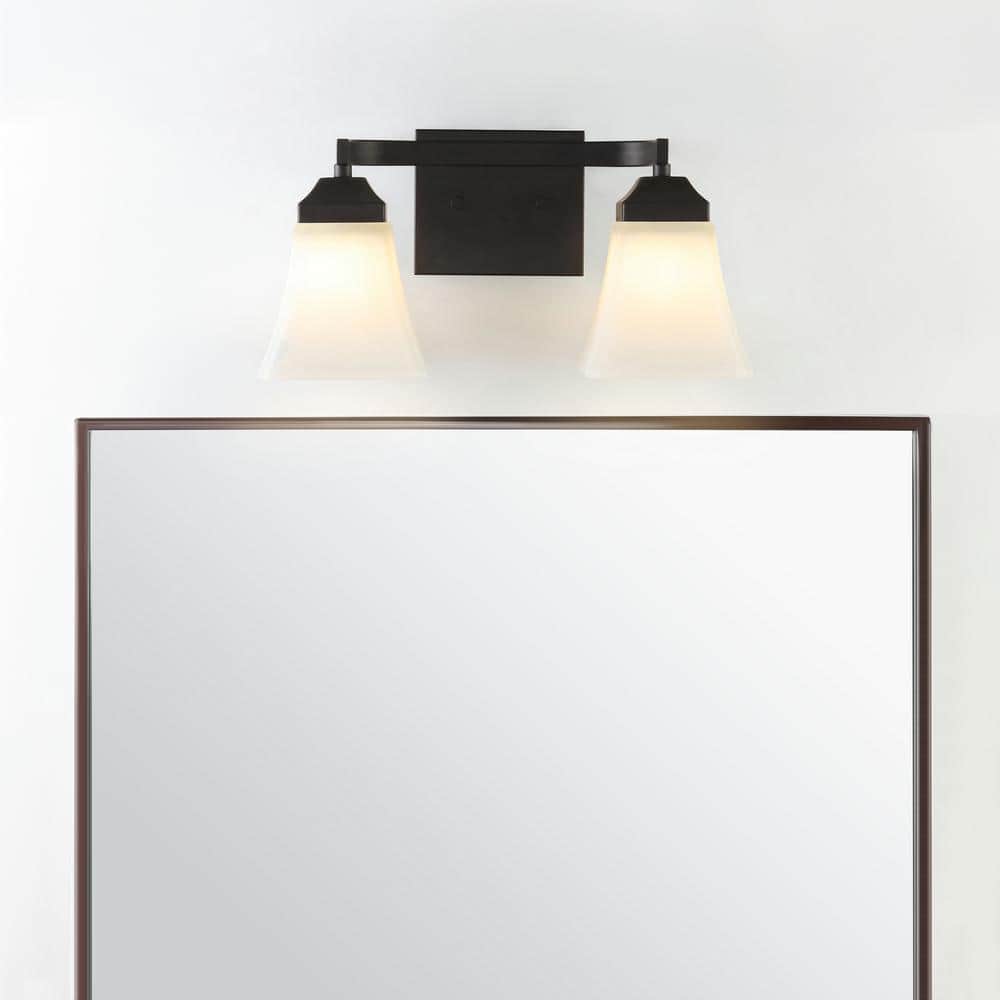 15" Black Iron and Frosted Glass Bathroom Vanity Light