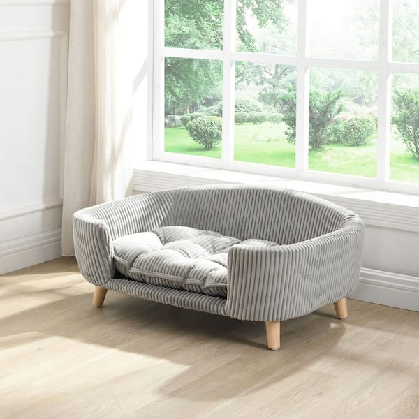 Cooper 30.25 in. W Gray Corduroy Upholstered Elevated Dog Bed with Solid Wood Legs