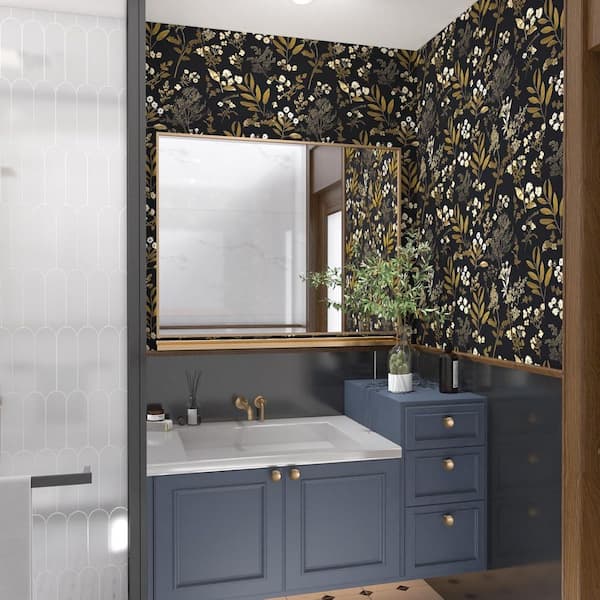 15.7 in. X 393 in. Black and Golden Vintage Wallpaper Embossed Self Adhesive Peel (Set of 1)